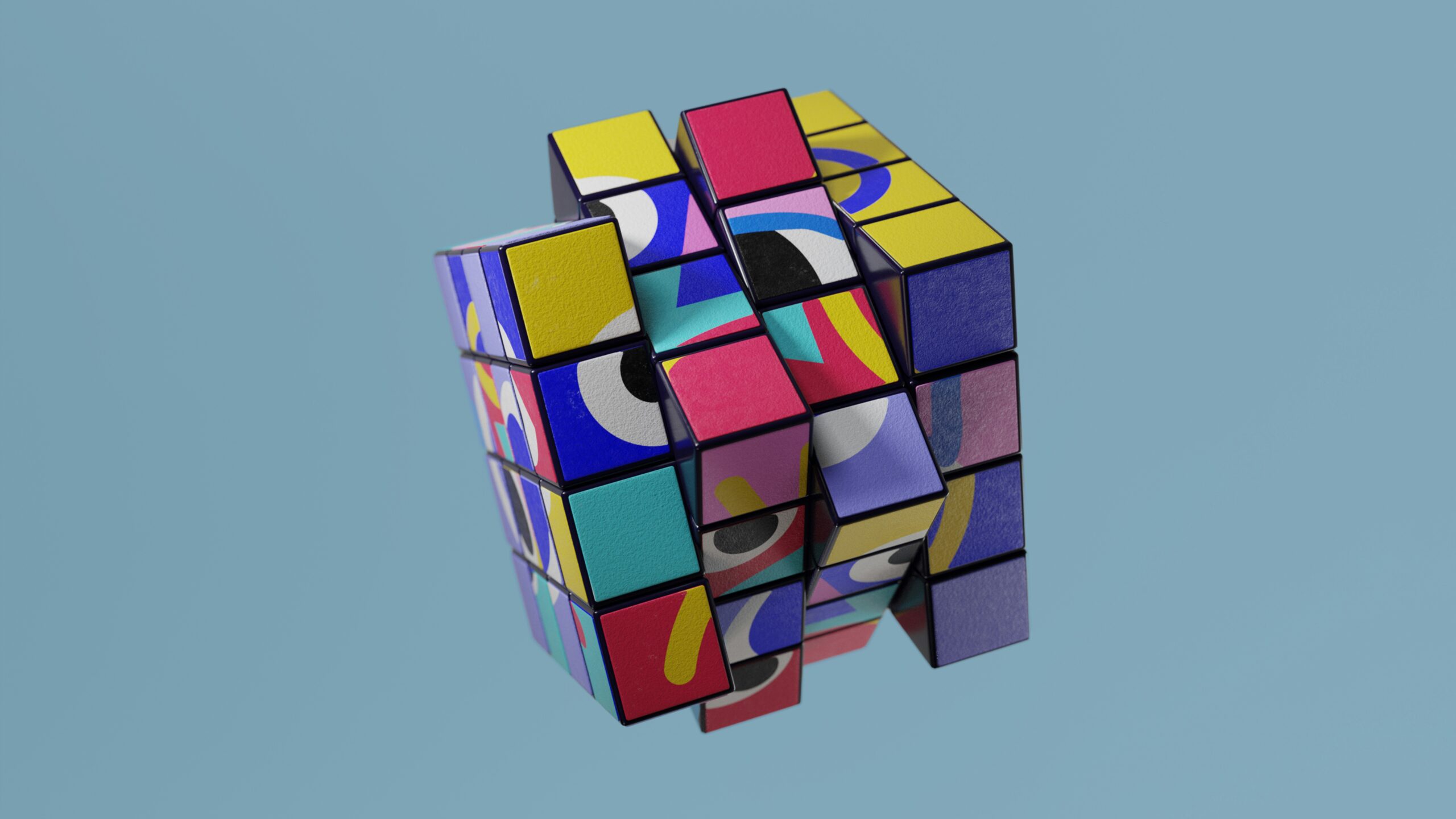 Ein bunter Rubik's Cube, der sich dreht.